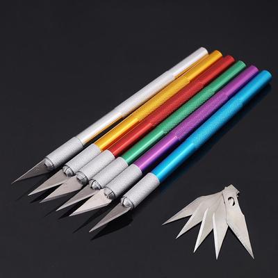Penna da intaglio in alluminio Taglierina per carta Scolpire utensile da taglio Coltello artigianale + 5 lame