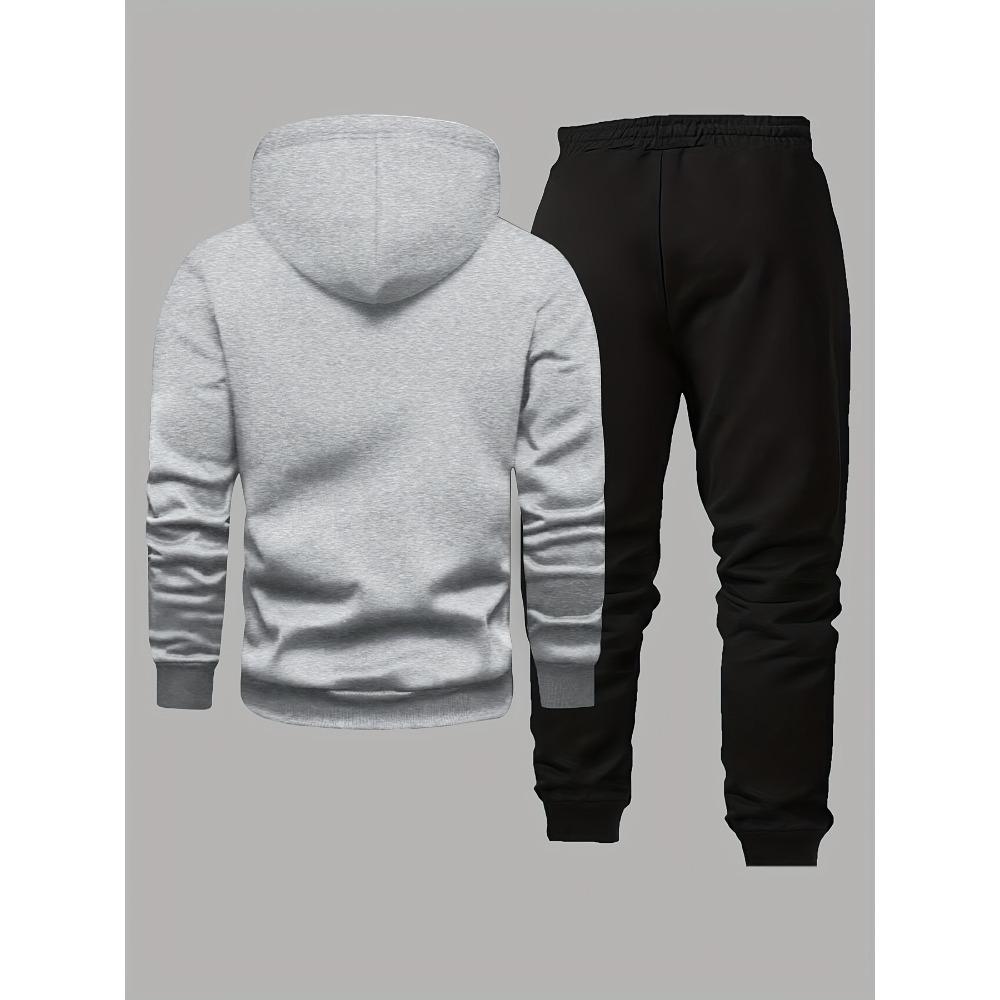Men's Casual Two Piece Set with Flag Print Drawstring Pocket Hoodie and Drawstring Outdoor Casual Sports Pants