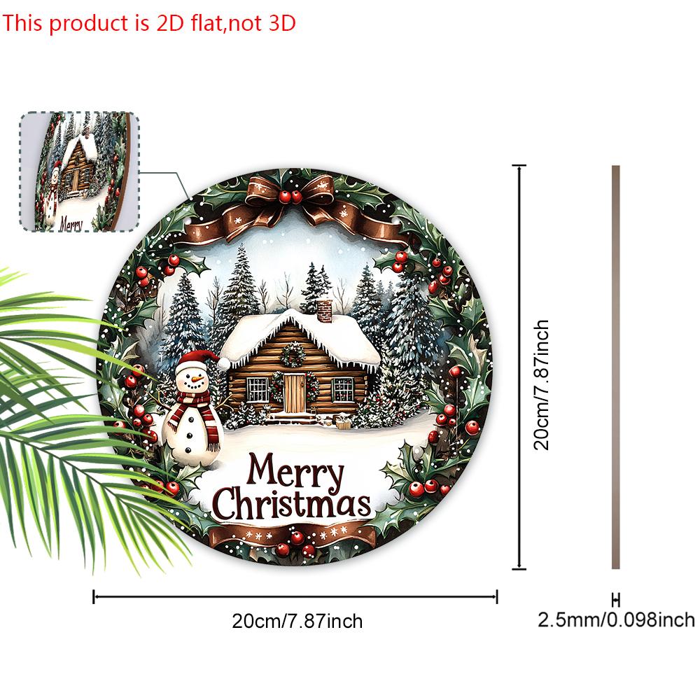 Wooden Christmas Sign with Snowman & Snow House Pattern - Navidad Round Sign for Front Door, Wall Hanging Decor - Ideal Christmas Decoration