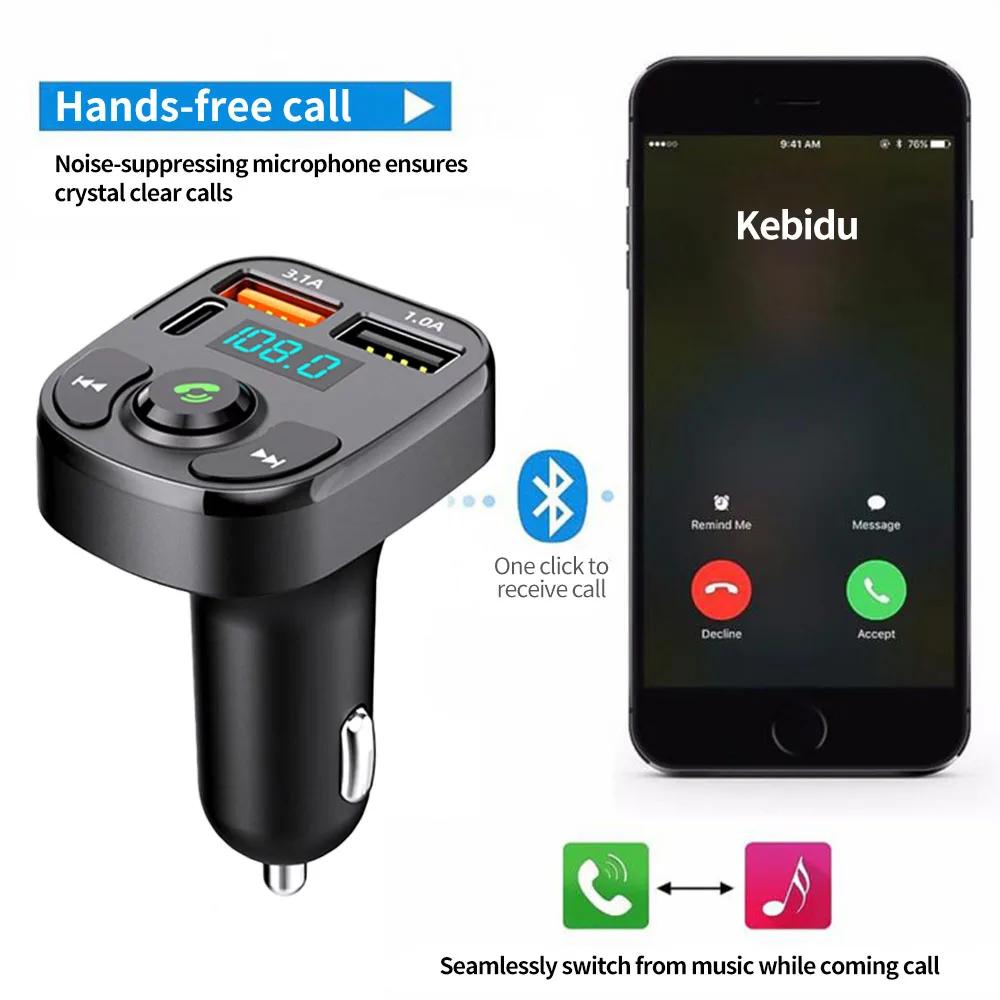 Car Bluetooth Mp3 Player Dual USB Port Phone Charger FM Transmitter Wireless Audio Receiver Hands-Free Kit with U-Disk Aux Input