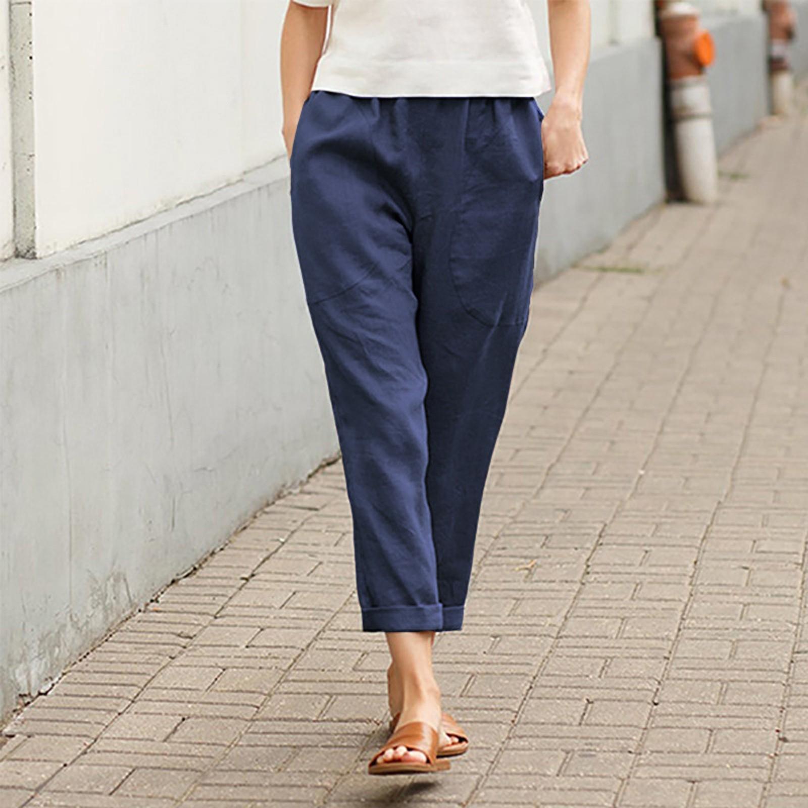 

Women s Color Loose Elastic Band Decorate Pocket Leisure Time Trousers S
