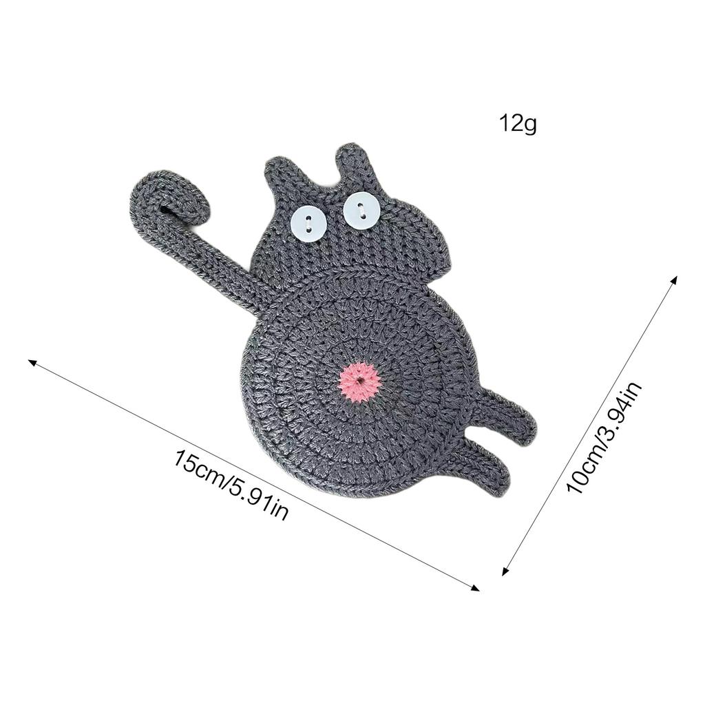 Cat Butt Design Knitted Coaster for Home Dining Table Non-Slip Heat Insulating Pad for Coffee Cup and Mug