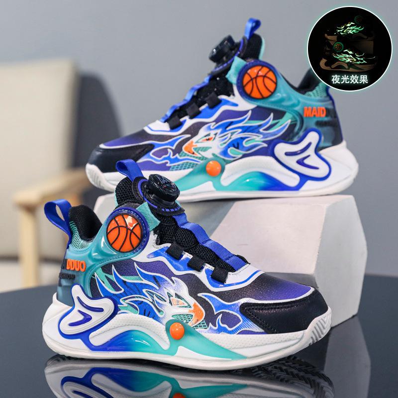 Children's basketball shoes boys' shoes summer 2025 new student sports shoes running rotating button mesh breathable
