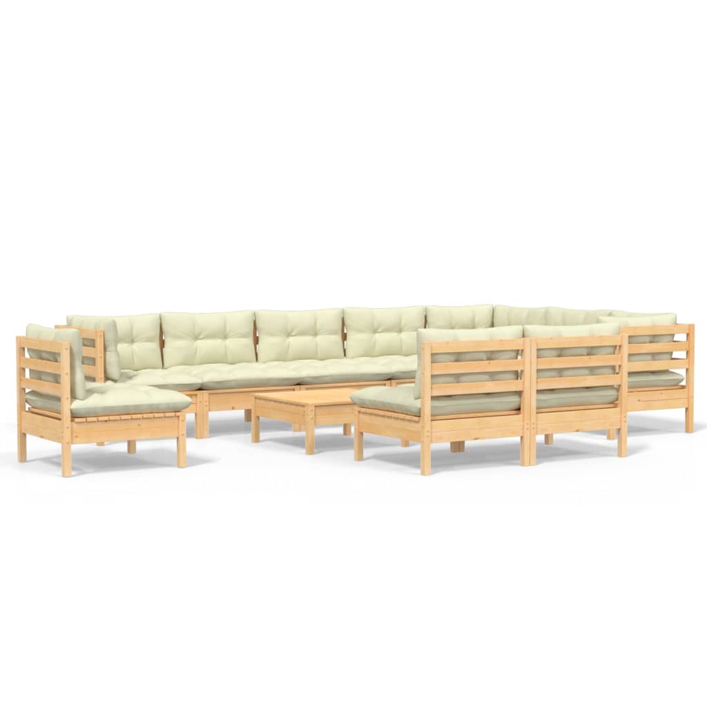Vidaxl 11-Cz. Garden Lounge Set, Cream Cushions, Pine