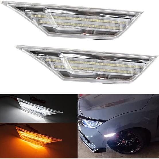 Civic LED Side Marker Lights For 2016- Honda Civic Sedan Coupe Hatchback Smoked Lens Sidemarker Amber LED Turn Signal/White LED