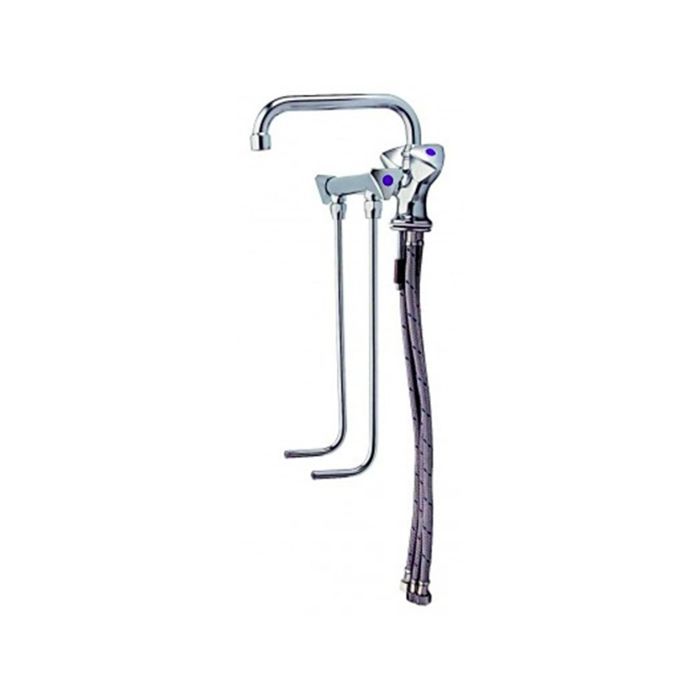Mitigeur pour 2 éviers Basse pression - Robinet cuisine chromé avec tuyau sous-évier