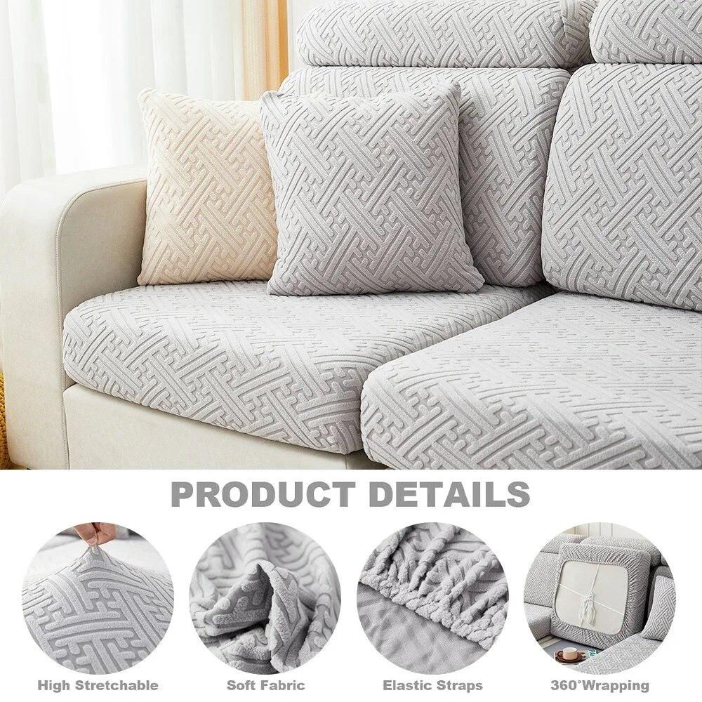 Jacquard Neuer Sofakissenbezug, einfarbig, elastischer Sitzbezug, abnehmbarer, dicker Sofaschutz, L-förmiger Sofabezug, Haustiere, Wohnzimmer, Zuhause