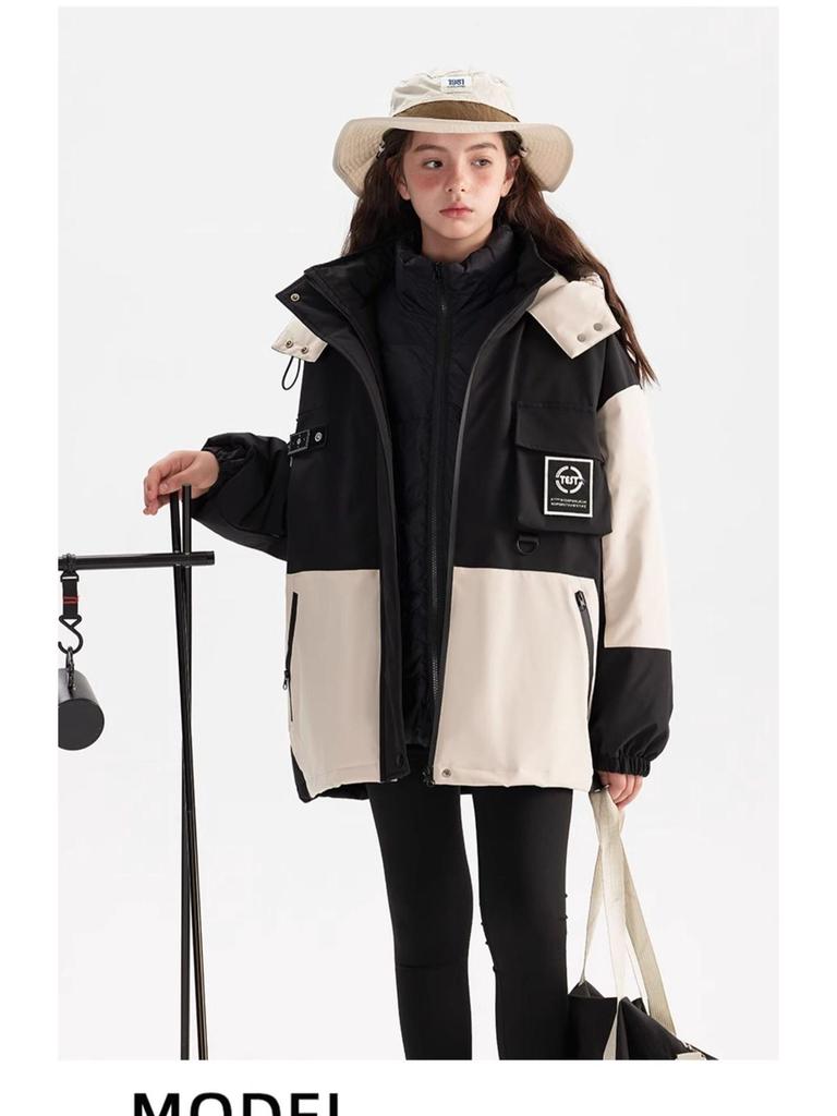 2024 Girls' 3-in-1 Winter Down Jacket - Windproof & Waterproof with Detachable Layers for Big Kids