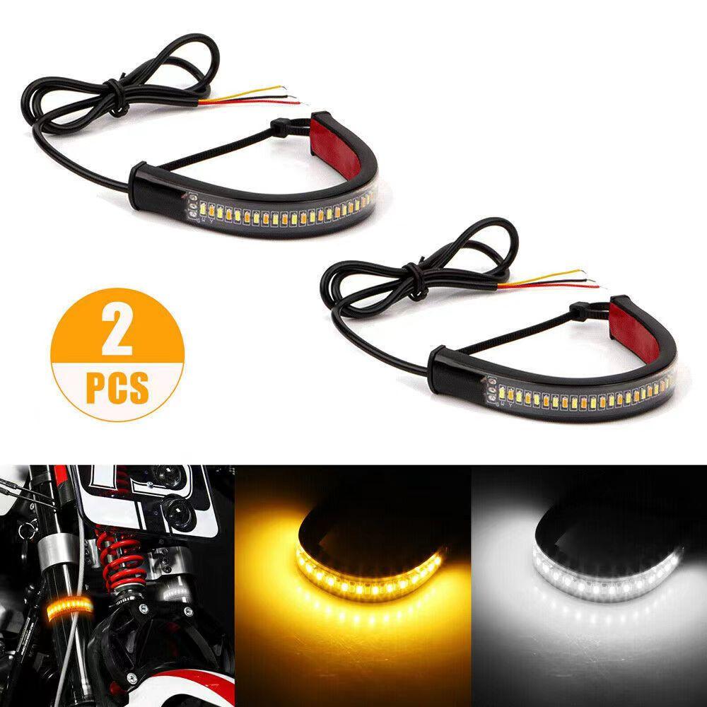 2pcs 12V LED Fork Strip Lamp Flashing Motorcycle Light Amber White Moto Auto Accessories Motorcycle LED lights Adjustable Stips