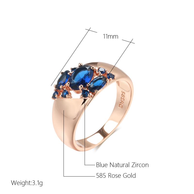 New Blue Natural Zircon Ring For Women  Rose Gold Wide Rings Vintage Ethnic Bride Wedding Jewelry Party Accessories