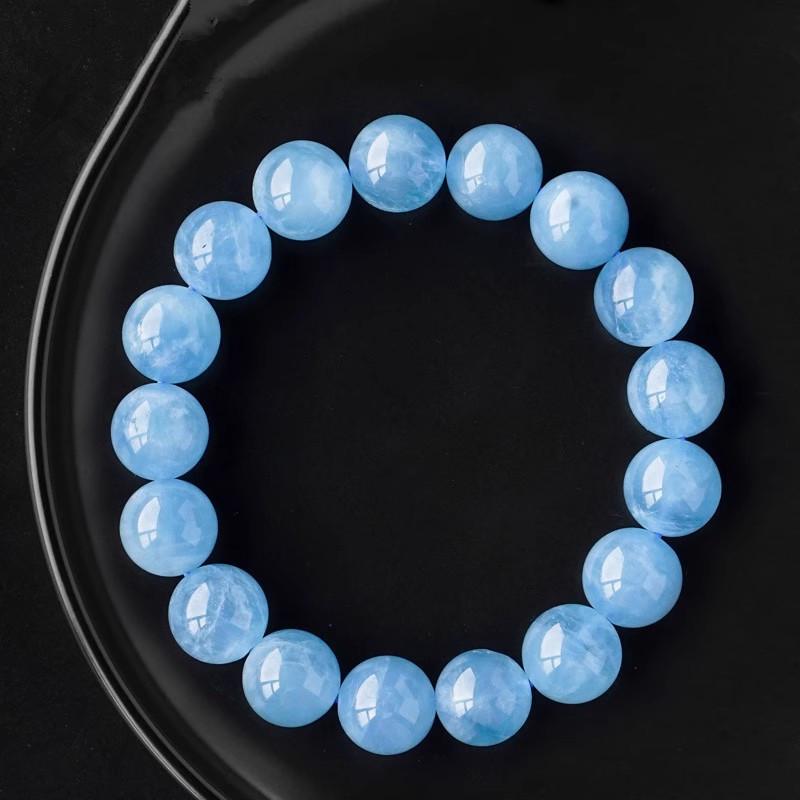 Natural Brazil Aquamarine Crystal Bracelet for Women & Men - Blue Beaded Gift for Girlfriend