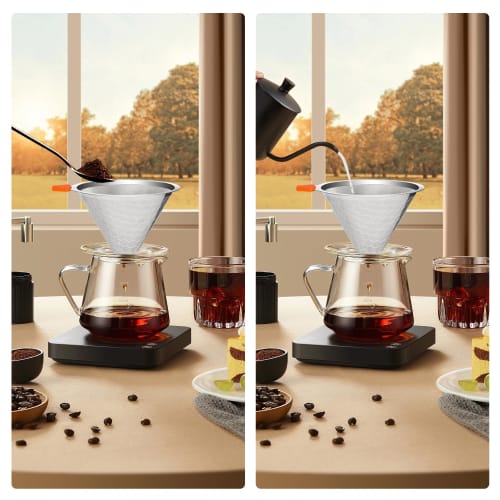 Moniko Coffee Dripper, Separate Stainless Steel Filter, Dual-Layer Mesh Coffee Filter, Paperless, Conical, Lightweight, Reusable, 1-4 Cups