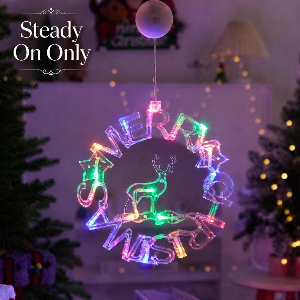 LED Kerst Zuignap Raamlicht, Werkt op Batterijen, Ster Boom Krans Hangdecoratie voor Huis Slaapkamer Winkel