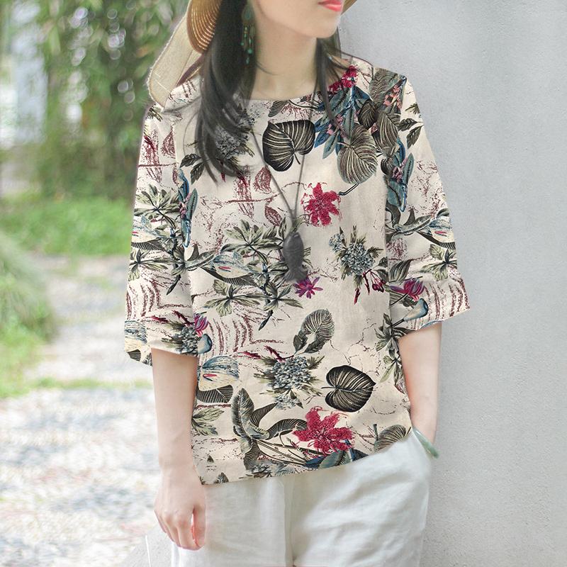 

ZANZEA Женская блузка с круглым вырезом, свободная, повседневная, с цветочным принтом, рукав 3/4 2XL