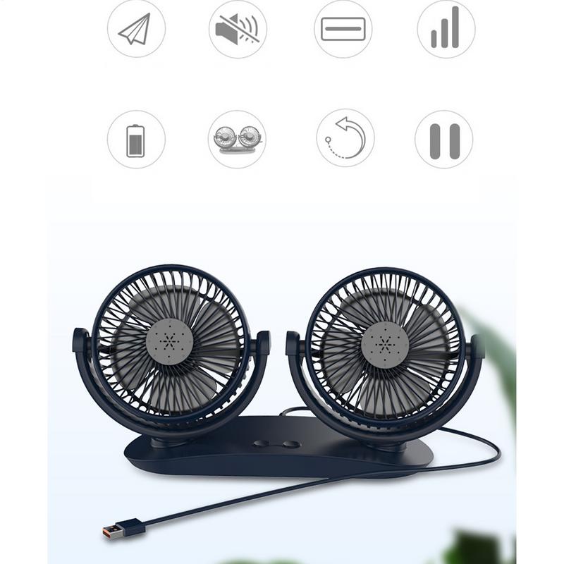 

USB Car Fan Double Head Dashboard Electric Fan Strong Wind, Low Noise Cooling Device, 360-Degree Rotation Vehicles Fan CHINA