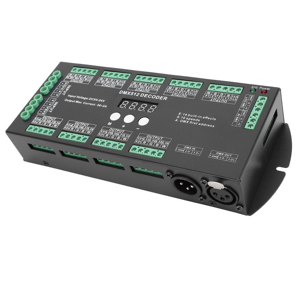 Decodificador Digital Múltiplo X 512 36CH 2A LED RGBW Controlador Decodificador Digital Múltiplo X com Visor Digital para Fita