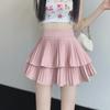 2025 Summer Korean Style Women's Petite Pleated Midi Skirt with Elastic Waist and Slimming Fluffy Design