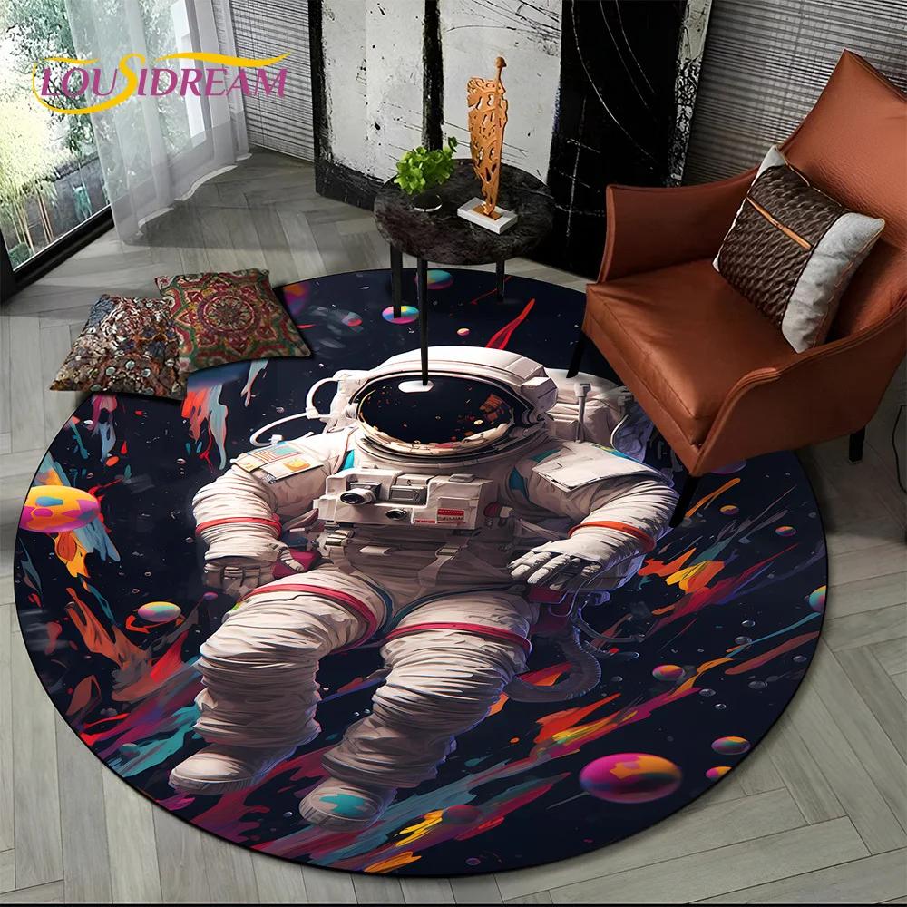 Astronaut Vesmír Kosmonaut 3D Vesmír Kreslený Kulatý Oblastní Koberec Kobereček pro Obývací Pokoj Ložnici Dětský Dekor, Podložka pro Domácí Zvířata Protiskluzová