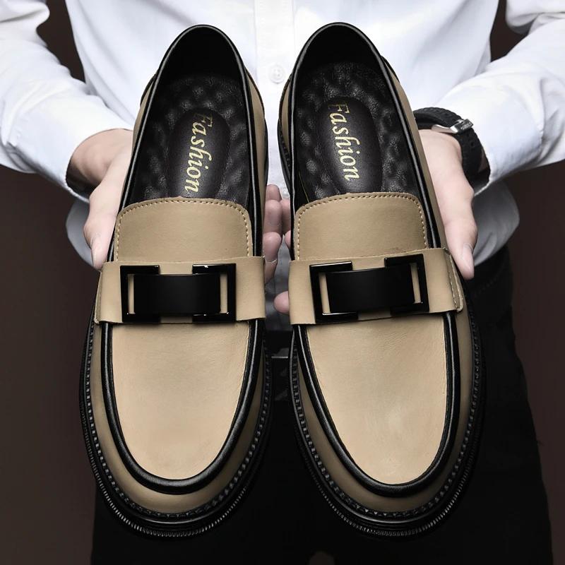 New Genuine Leather Mens Loafers Luxury Brand Casual Formal Shoes for Men Designer Slip On Office Dress Shoes Walking Mocassins