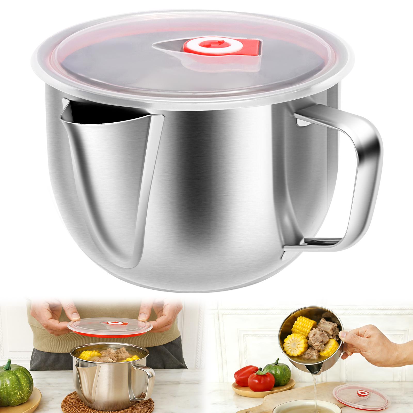 Stainless Steel Gravy Oil Fat Separator Pot Grease Filter Strainer Bowl Kitchen Tools