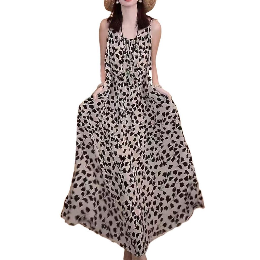 Off-Shoulder Floral A-Line Summer Dress - Women's Loose Waist, Cross-Border Style.
