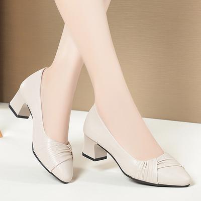 Damen Frühling 2024 Neue Mode Mutter Büro Weiches Leder Weichsohlige Schuhe Komfort Hoher Absatz Kleid Einzelne Schuhe Anmut Niedriger Absatz