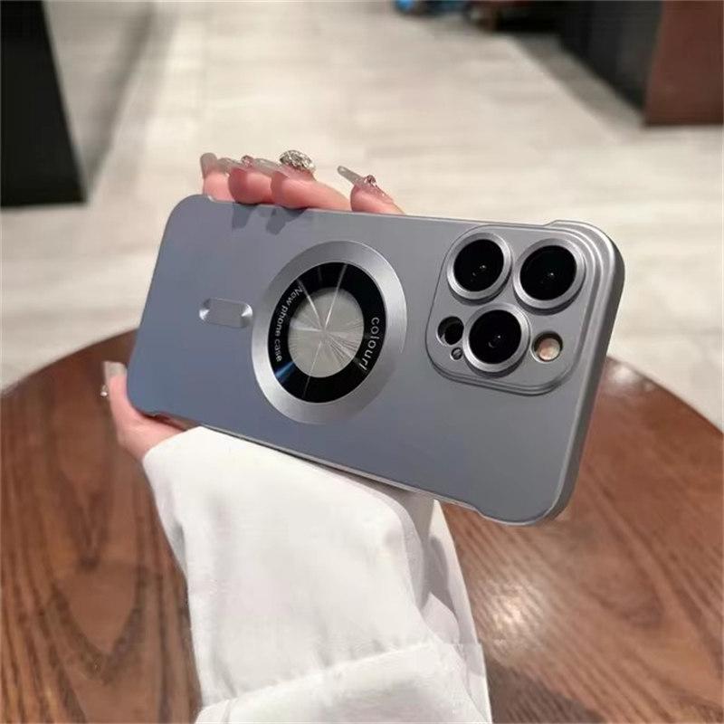 

Чехол Magsafe без полей для iPhone 16 15 14 13 12 Pro Max с отверстием под логотип, чехол для iPhone 14 Pro, матовый ультратонкий жесткий чехол iPhone 13 Pro серый