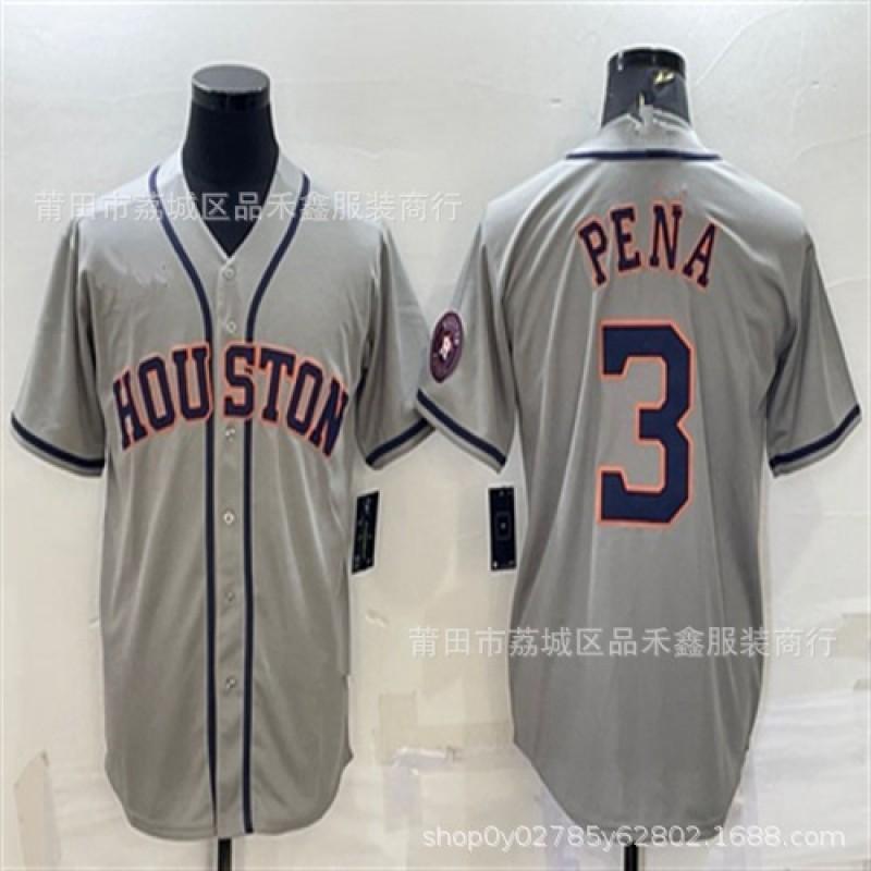 Mens Houston Astros 3 Pena Baseball Jersey Short Sleeve Embroidered Fan Tee Cotton Sport Shirt