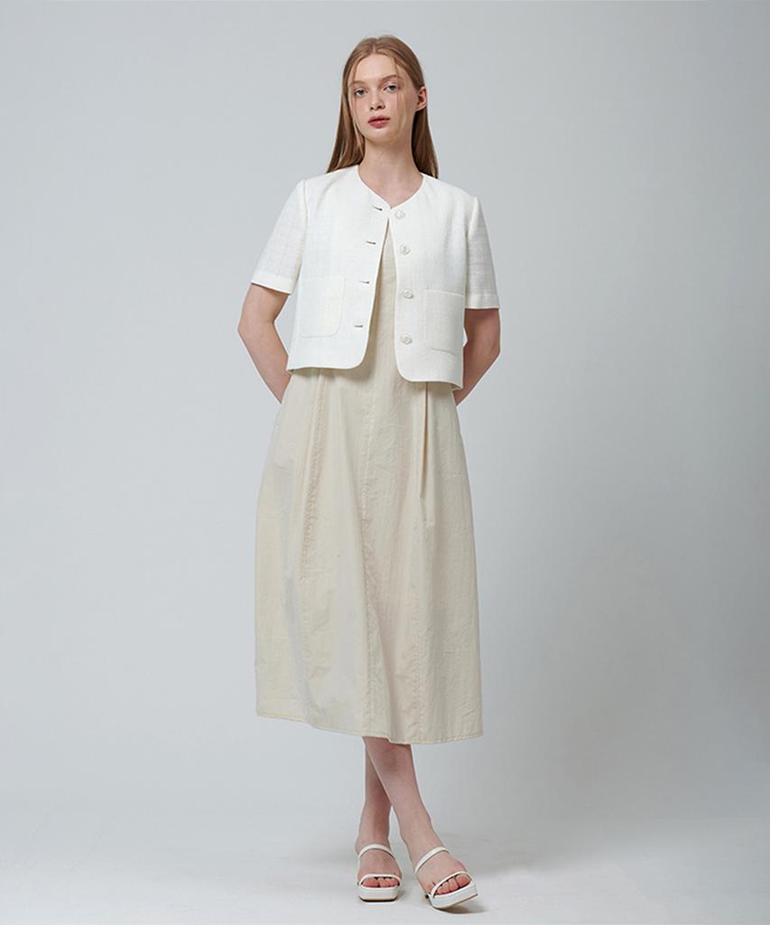 PINBLACK Square Neck Pintuck Sleeveless Dress Beige