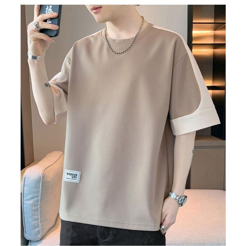 Men's Light Green Emed Letter T-Shirt Casual Loose Fit Short Sleeve Oversized Top