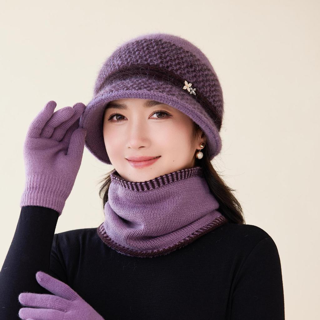 Rabbit Fur Knitted Autumn and Winter Middle-aged Hat Women's Wool Hat Winter Middle-aged Mother Hat