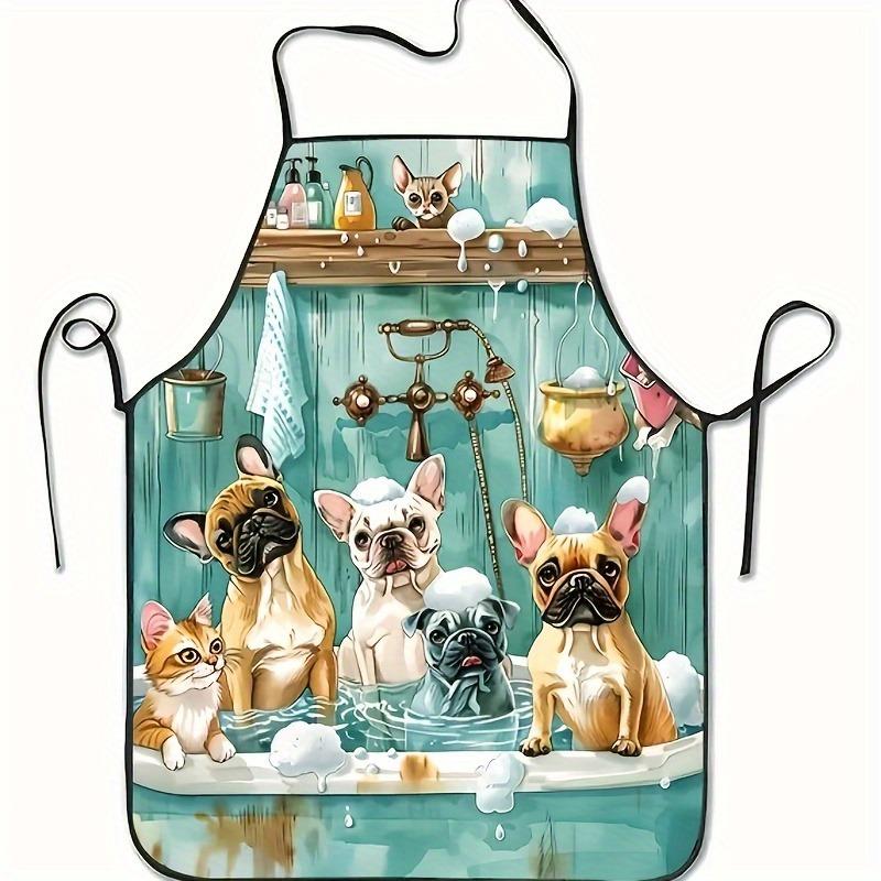 1pc Fashion Cartoon Dog Bath Pattern, Printed Sleeveless Apron, Unisex Household, Home Kitchen Baking Work Apron