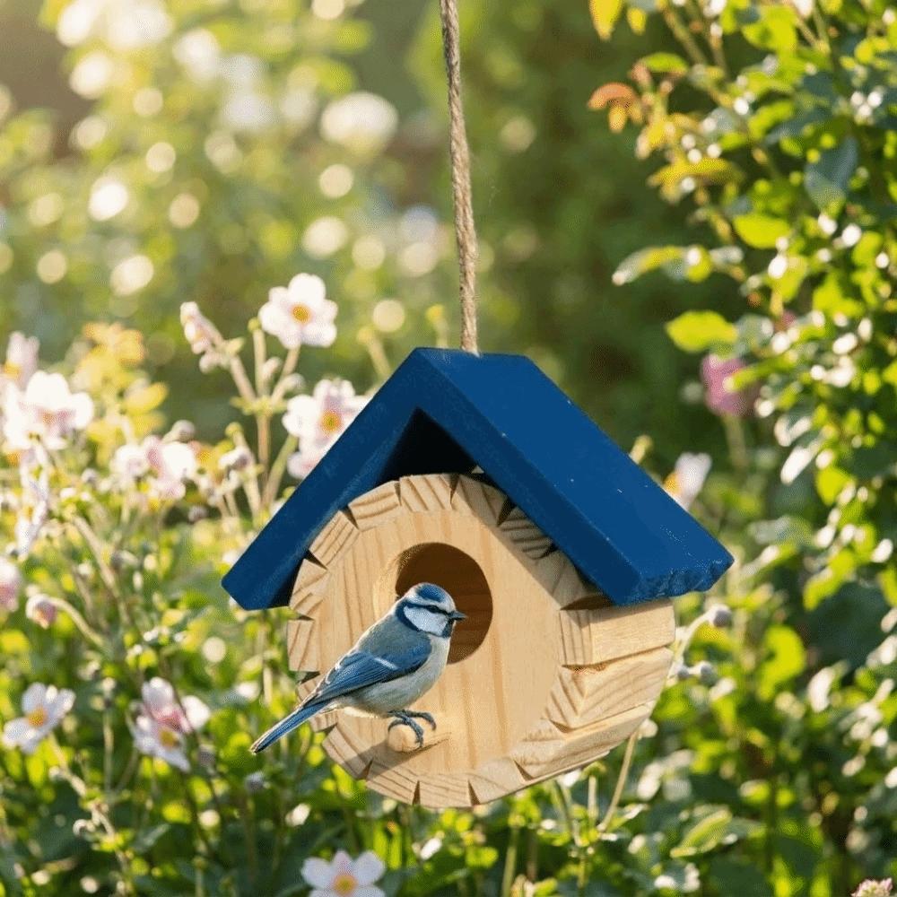 Creative Waterproof Hanging Wooden Bird House Ventilation Decorative Bird Breeding Box with Hanging Rope Bird Nest Box Courtyard