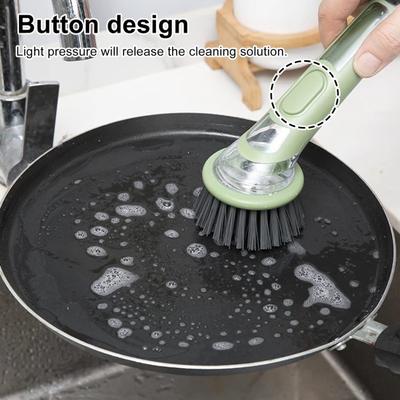 Pot Brush with Soap Dispenser Long Handle Hanging Hole Design Kitchen Brush