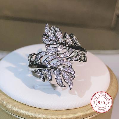 Δαχτυλίδι Ζιργκόν Δύο Φύλλων Υψηλής Ποιότητας Ασήμι 925 Μοντέρνα Κοσμήματα Μοντέρνο Δαχτυλίδι Λευκού Ζιργκόν Πάρτι Δώρο Αρραβώνων