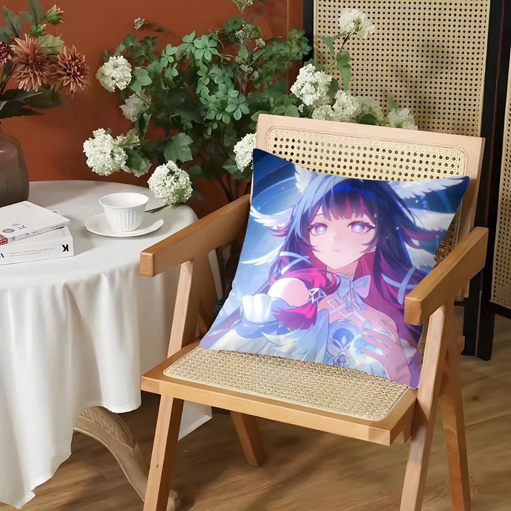 Game Genshin Impact Columbina Cushion Cover Silky Short Plush Invisible Zipper Dustproof Sofa Pillow Case for Home Decor