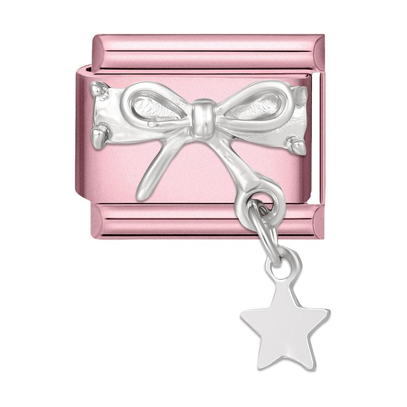 Fashion Zircon Pink Butterfly Star Bow Flower Rabbit Italian Charm Links Fit 9MM Stainless Steel Bracelet Women DIY Making Gift