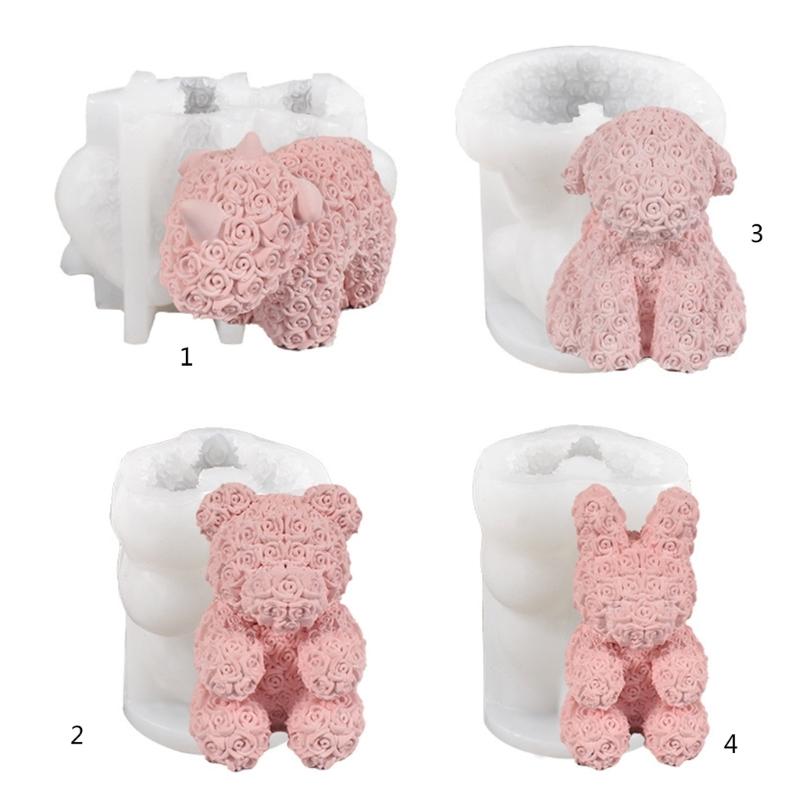 Valentine Silicone Rose Bunny-Mold Aromatherapy Candle Mold Epoxy Animal Plaster Mold for DIY Soap Present Candle Making