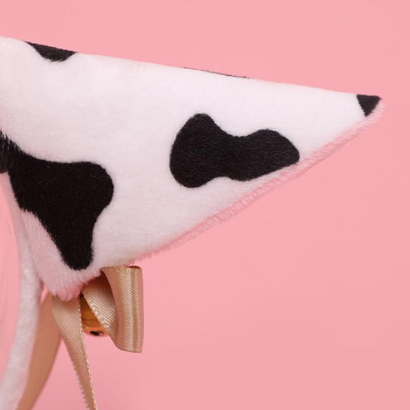 Faux Fur Animal Headbands Furry Cow Ears Headwear Tail Set Kawaii Hair Hoop for Halloween Cosplay Party Supplies