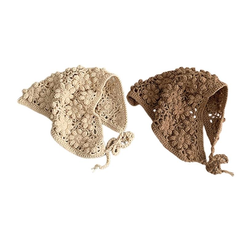 Verstellbares, gestricktes Baby-Kopftuch mit zartem Lochmuster, bequeme Kopfbedeckung, Haarschmuck für Babys und Kinder