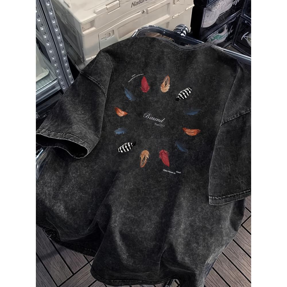 Summer Men's Washed Vintage Washed Print Pattern Retro Round Neck T-Shirt Casual Outdoor Breathable