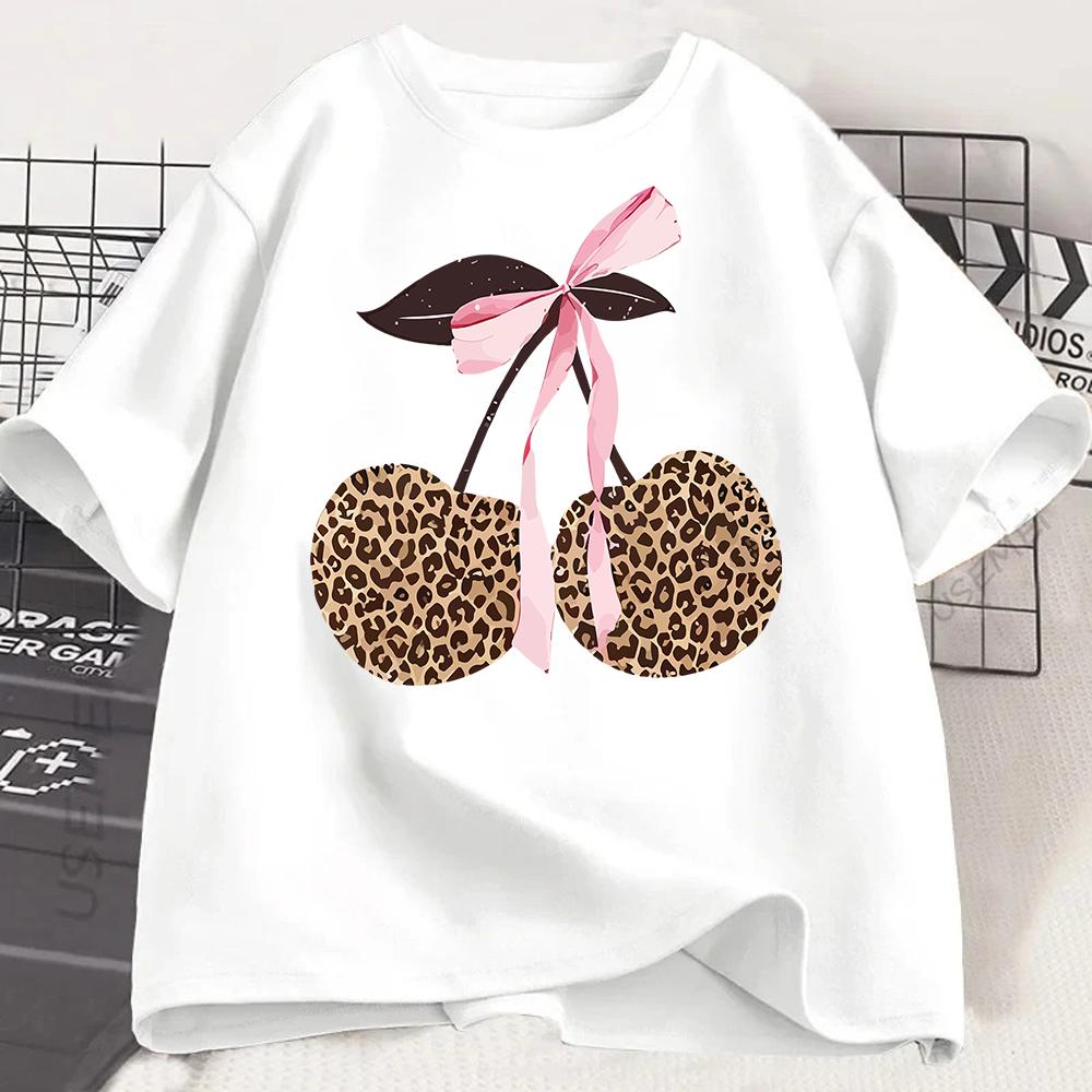 Girls Casual Short Sleeve Round Neck TShirt Summer with Fabric Playful Casual Shirts for Girls Cherry Graphic Tee Comfortable