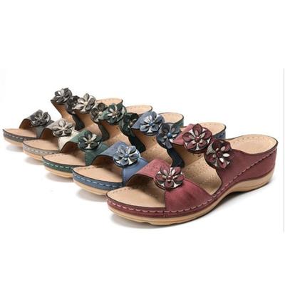 Summer Breathable Women Premium Orthopedic Open Toe Sandals Ladies Buckle Strap Vintage Anti-slip Slippers Female Shoes