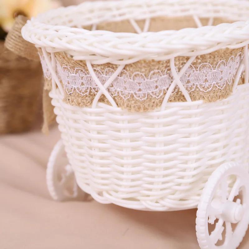 Handmade Rattan Flower Bike Vase Colorful Rose Flower Daisy Artificial Flower Pot for Home Wedding Decoration Storage Container