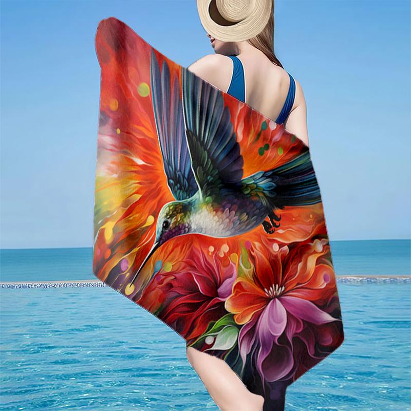 Hummingbird In Bloom Beach Towel, Super Soft Microfiber, Gift for Her/Him, Birthday, for Pool, Beach, Travel, Home Decor Fan gifts