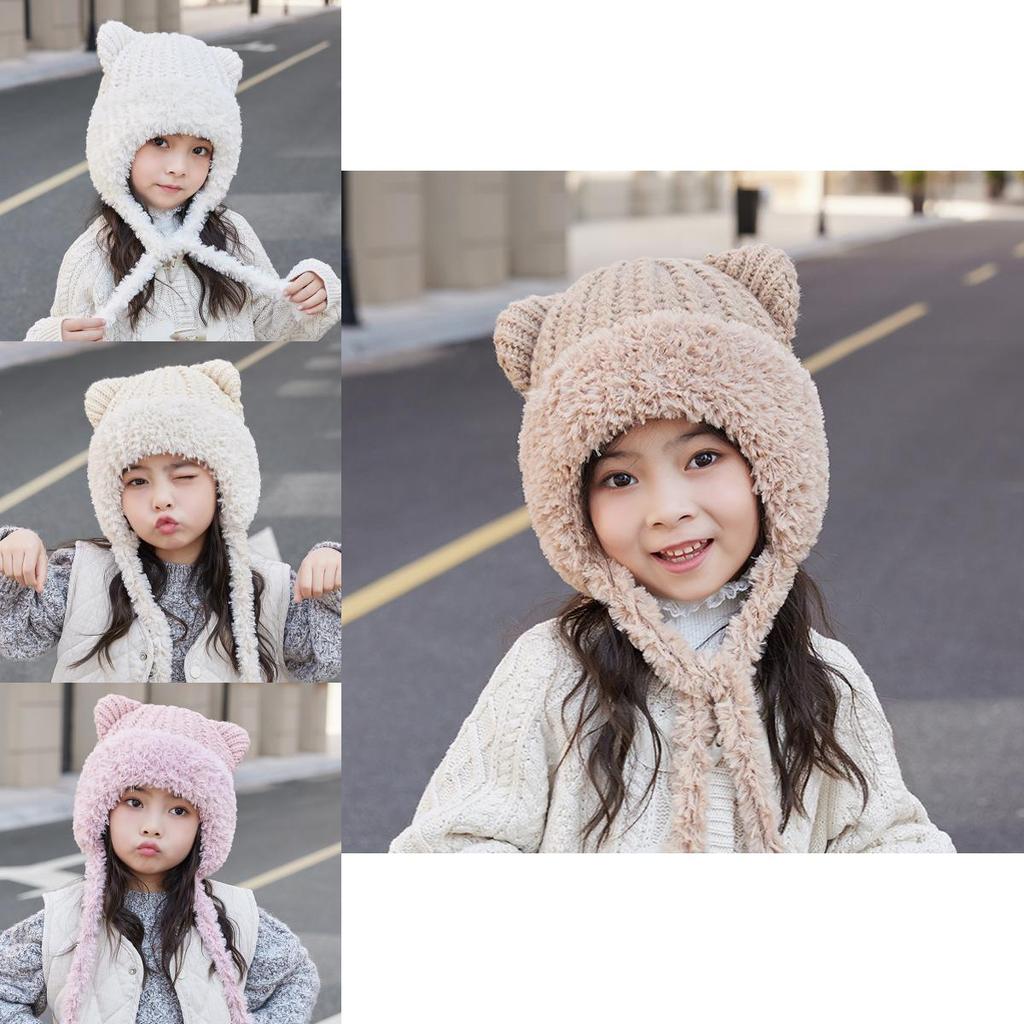 Toddler Bear Ear Knitted Hat Warm Winter Protective Headgear For Kids