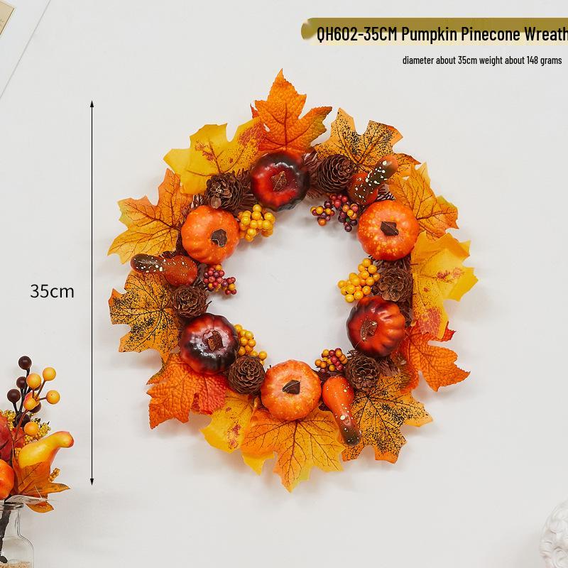Pumpkin Berry Maple Leaf Vine Halloween Decor Wreath for Hotel & Mall