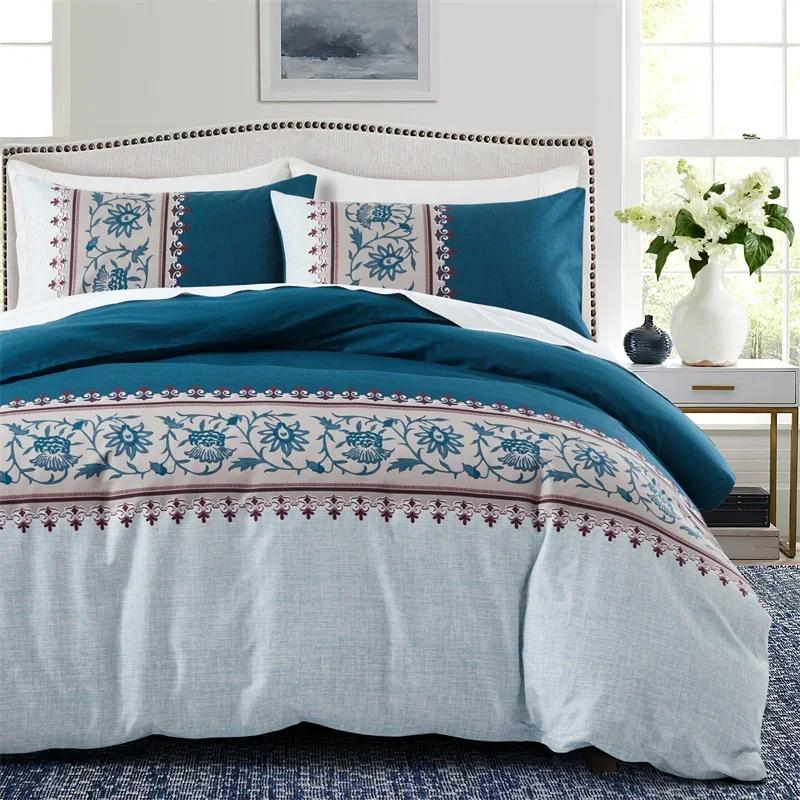 Light Grey Floral Duvet Cover Queen King, Microfiber Flower Plum Blossom Print Bedding Set Reversible Botanical Comforter Cover