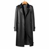 Men's long leather jacket autumn and winter middle-aged and young business casual suit collar windproof velvet thermal leather trench coat