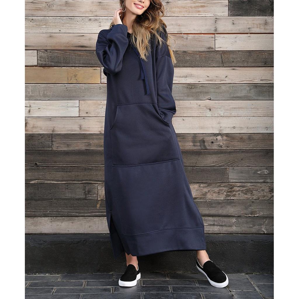 Mikina šaty pro ženy módní lem šněrovací midi župan s kapucí dlouhé vestidos zimní teplé ležérní volné mikinové šaty